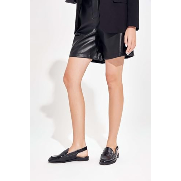 Coutgo Women's Slingback Loafers Comfortable Pointed Toe Chunky Low Heel Adjustable Buckle Strap Flat Shoes, Black, Size 7.5