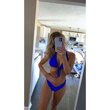 OMKAGI Women Sexy Thong Bikini Swimsuit Set Push Up String Brazilian Bathing Suits(L,Royal Blue)