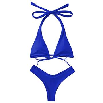 OMKAGI Women Sexy Thong Bikini Swimsuit Set Push Up String Brazilian Bathing Suits(L,Royal Blue)
