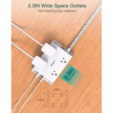 Surge Protector Power Strip, Addtam 5 ft Flat Plug Extension Cord with 4 USB Wall Charger(2 USB C Port), 4 Widely Outlets Desk Charging Station, Home Office and College Dorm Room Essentials