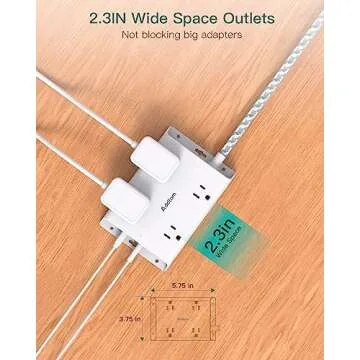 Surge Protector Power Strip, Addtam 5 ft Flat Plug Extension Cord with 4 USB Wall Charger(2 USB C Port), 4 Widely Outlets Desk Charging Station, Home Office and College Dorm Room Essentials