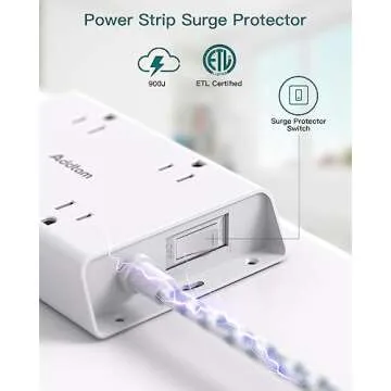 Surge Protector Power Strip, Addtam 5 ft Flat Plug Extension Cord with 4 USB Wall Charger(2 USB C Port), 4 Widely Outlets Desk Charging Station, Home Office and College Dorm Room Essentials