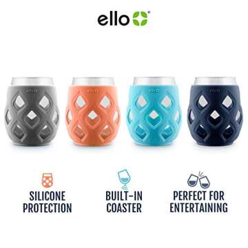 Ello Cru 17oz Stemless Wine Glass Set with Protective Silicone Sleeves, 4 Pack Cocktail Glass Perfect for Summer Patios and Parties Holiday Gifting Her Him Mother's Day, Dishwasher Safe, Paloma