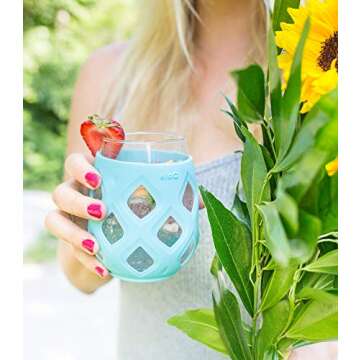 Ello Cru 17oz Stemless Wine Glass Set with Protective Silicone Sleeves, 4 Pack Cocktail Glass Perfect for Summer Patios and Parties Holiday Gifting Her Him Mother's Day, Dishwasher Safe, Paloma