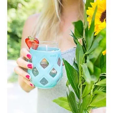 Ello Cru 17oz Stemless Wine Glass Set with Protective Silicone Sleeves, 4 Pack Cocktail Glass Perfect for Summer Patios and Parties Holiday Gifting Her Him Mother's Day, Dishwasher Safe, Paloma