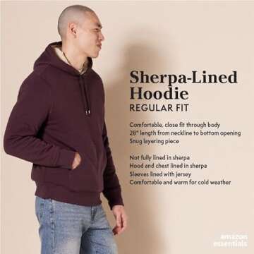 Amazon Essentials Men's Hoodies, Sherpa-Lined Pullover, Charcoal Buffalo Plaid, Medium