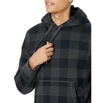 Amazon Essentials Men's Hoodies, Sherpa-Lined Pullover, Charcoal Buffalo Plaid, Medium