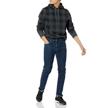 Amazon Essentials Men's Hoodies, Sherpa-Lined Pullover, Charcoal Buffalo Plaid, Medium