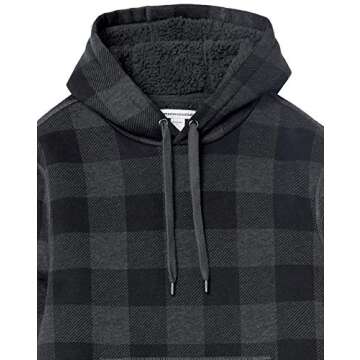 Amazon Essentials Men's Hoodies, Sherpa-Lined Pullover, Charcoal Buffalo Plaid, Medium