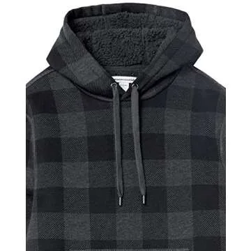 Amazon Essentials Men's Hoodies, Sherpa-Lined Pullover, Charcoal Buffalo Plaid, Medium