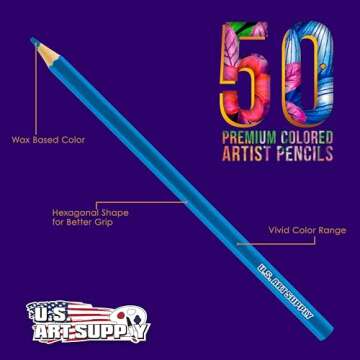 U.S. Art Supply 50 Piece Adult Coloring Book Artist Grade Colored Pencil Set -Vibrant Colors, Smooth...