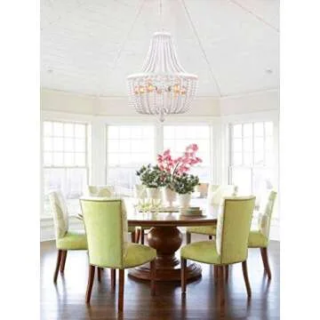 ALICE HOUSE 21" Wood Bead Chandeliers, Rustic White Finish, 5 Light Wood Beaded Pendant Light for Dining Room, Kitchen, Living Room, Entryway and Bedroom, ETL Listed, AL9031-P5