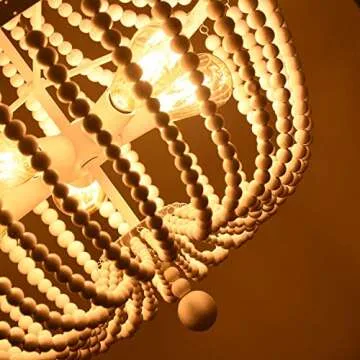 ALICE HOUSE 21" Wood Bead Chandeliers, Rustic White Finish, 5 Light Wood Beaded Pendant Light for Dining Room, Kitchen, Living Room, Entryway and Bedroom, ETL Listed, AL9031-P5