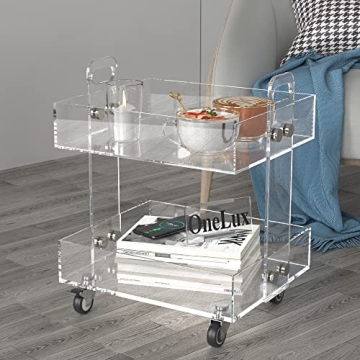 ONELUX (Flat Packed) Original Acrylic Side Table,Clear Table with Wheels,Acrylic Bedside Tables/Night Stand - 41×34×48H CM
