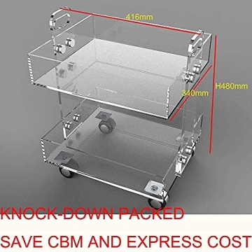 ONELUX (Flat Packed) Original Acrylic Side Table,Clear Table with Wheels,Acrylic Bedside Tables/Night Stand - 41×34×48H CM