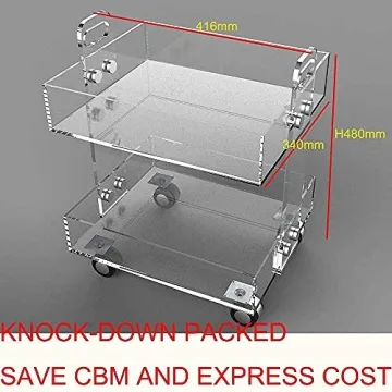 ONELUX (Flat Packed) Original Acrylic Side Table,Clear Table with Wheels,Acrylic Bedside Tables/Night Stand - 41×34×48H CM