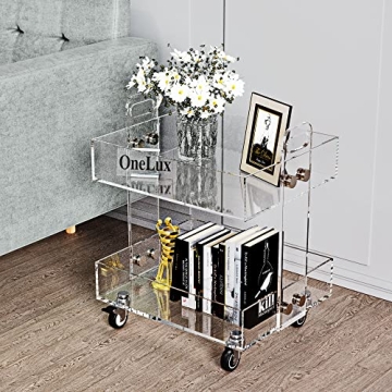 ONELUX (Flat Packed) Original Acrylic Side Table,Clear Table with Wheels,Acrylic Bedside Tables/Night Stand - 41×34×48H CM