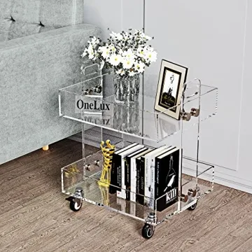 ONELUX (Flat Packed) Original Acrylic Side Table,Clear Table with Wheels,Acrylic Bedside Tables/Night Stand - 41×34×48H CM