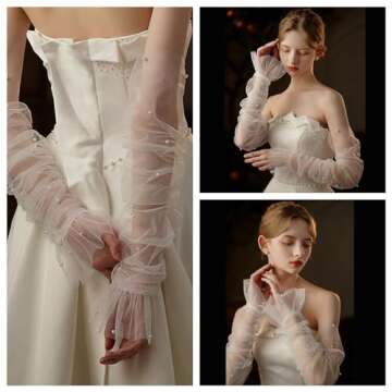 Ayliss Women Fingerless Lace Gloves Pearl Wedding Opera Party 1920s Fancy Special Occasion Dress For...