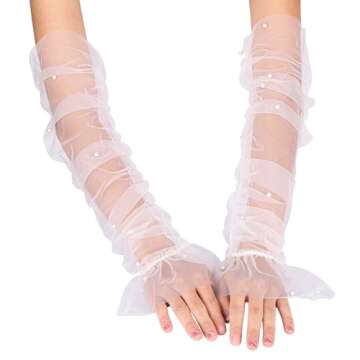 Ayliss Women Fingerless Lace Gloves Pearl Wedding Opera Party 1920s Fancy Special Occasion Dress Formal Dancing Cosplay (off white)