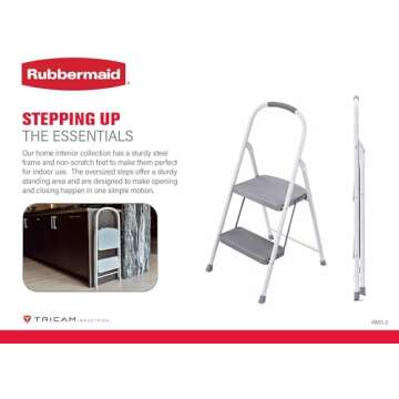Rubbermaid 2-Step Steel Step Stool Ladder with Hand Grip for Safety