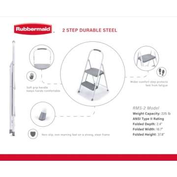 Rubbermaid 2-Step Steel Step Stool Ladder with Grip