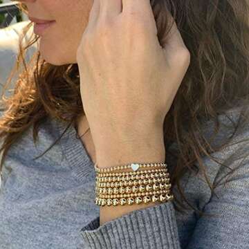 Reoxvo Stack Gold Beaded Bracelets for Women Trendy