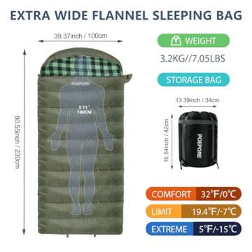 POEPORE 0 Degree Cold Weather Sleeping Bag - 100% Cotton Flannel XXL