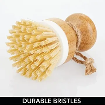 mDesign Bamboo Round Scrub Brush with Holder for All Cleaning