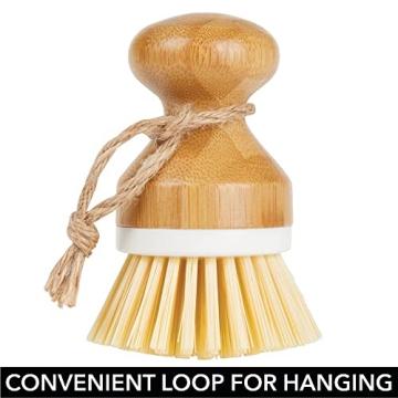 mDesign Bamboo Round Scrub Brush with Holder for All Cleaning