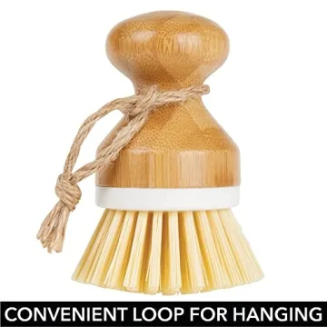 mDesign Bamboo Round Scrub Brush with Holder for All Cleaning