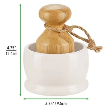 mDesign Bamboo Round Scrub Brush with Holder for All Cleaning