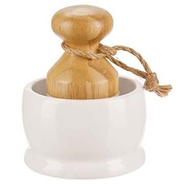 mDesign Bamboo Round Scrub Brush with Holder for All Cleaning