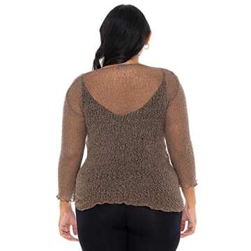 SHU-SHI Plus Size Sheer Shrug Summer Sweaters for Women Lightweight Cardigan Bolero Tie Top Open Front Knit Mocha Brown