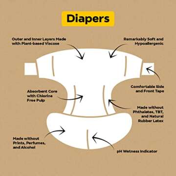 DYPER Viscose from Bamboo Baby Diapers Size 2 + 1 Pack Wet Wipes | Honest Ingredients | Made with Plant-Based* Materials | Hypoallergenic for Sensitive Skin, Unscented