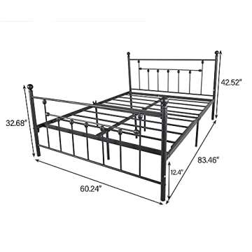 HOJINLINERO Metal Bed Frame Queen Size with Headboard and Footboard Platform Mattress Base,Metal Tube and Iron-Art Queen Bed,No Box Spring Needed（Queen, Black Sand-Line）