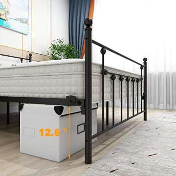 HOJINLINERO Metal Bed Frame Queen Size with Headboard and Footboard Platform Mattress Base,Metal Tube and Iron-Art Queen Bed,No Box Spring Needed（Queen, Black Sand-Line）