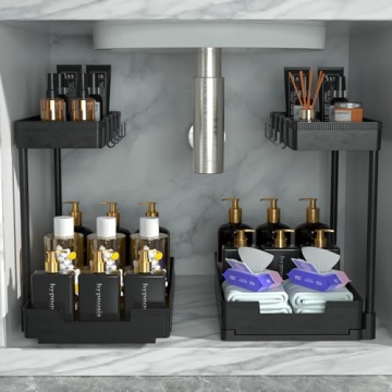 JUJEKWK Under Sink Organizers and Storage 2 Pack - Multi-Purpose Storage Solution for Bathroom and K...