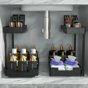 JUJEKWK Under Sink Organizers and Storage 2 Pack - Multi-Purpose Storage Solution for Bathroom and K...