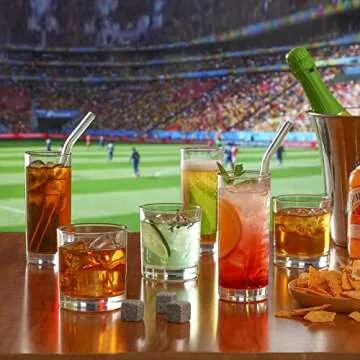 [ 12 Pack ] Glass Cups with Glass Straws, 12oz Highball & Rock Drinking Glasses, Everyday Drinkware Glasses Set, Cute Tumbler Cup, Kitchen Glasses for Iced Coffee, Water, Beer, Cocktail, Whiskey Gift.