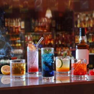 [ 12 Pack ] Glass Cups with Glass Straws, 12oz Highball & Rock Drinking Glasses, Everyday Drinkware Glasses Set, Cute Tumbler Cup, Kitchen Glasses for Iced Coffee, Water, Beer, Cocktail, Whiskey Gift.