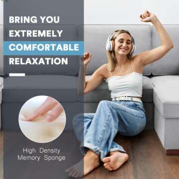 MELLCOM Reversible Sectional Sofa with Pull-Out Bed, Upholstered U-Shape Sofa with Storage, Sectional Sofa with Chaise Lounge, Convertible Sectional Sofa Couch with Storage, Light Gray