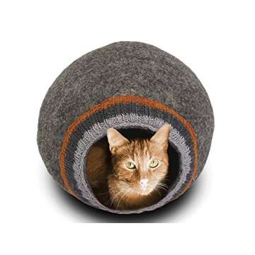 MEOWFIA Eco-Friendly Wool Cat Bed Cave - Large, Dark Gray