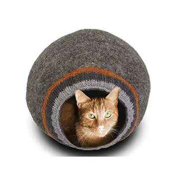 MEOWFIA Eco-Friendly Wool Cat Bed Cave - Large, Dark Gray