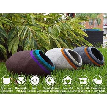 MEOWFIA Eco-Friendly Wool Cat Bed Cave - Large, Dark Gray