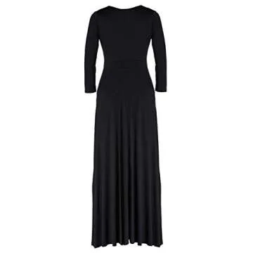 POSESHE Women's Solid V-Neck Long Sleeve Plus Size Evening Party Maxi Dress
