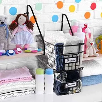 Granrosi Stackable Large Wire Baskets for Organizing — Set of 2 Snack & Chips Organizer for Pantry; Wire Storage Baskets with Handles; Large Bronze Chip Storage for Pantry