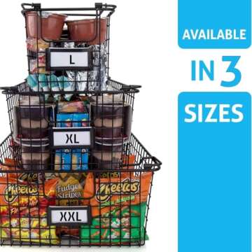 Granrosi Stackable Large Wire Baskets for Organizing — Set of 2 Snack & Chips Organizer for Pantry; Wire Storage Baskets with Handles; Large Bronze Chip Storage for Pantry