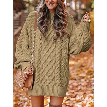 ANRABESS Women Long Sleeve Oversized Cable Knit Chunky Baggy Loose Pullover Tunic Mini Sweater Dress...