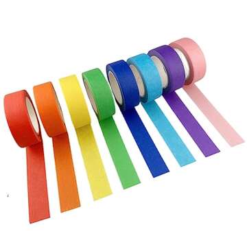 Baijixin Rainbow Colored Masking Tape - 8 Colors Decorative Paper Tape for Art Crafts DIY, Labeling,...